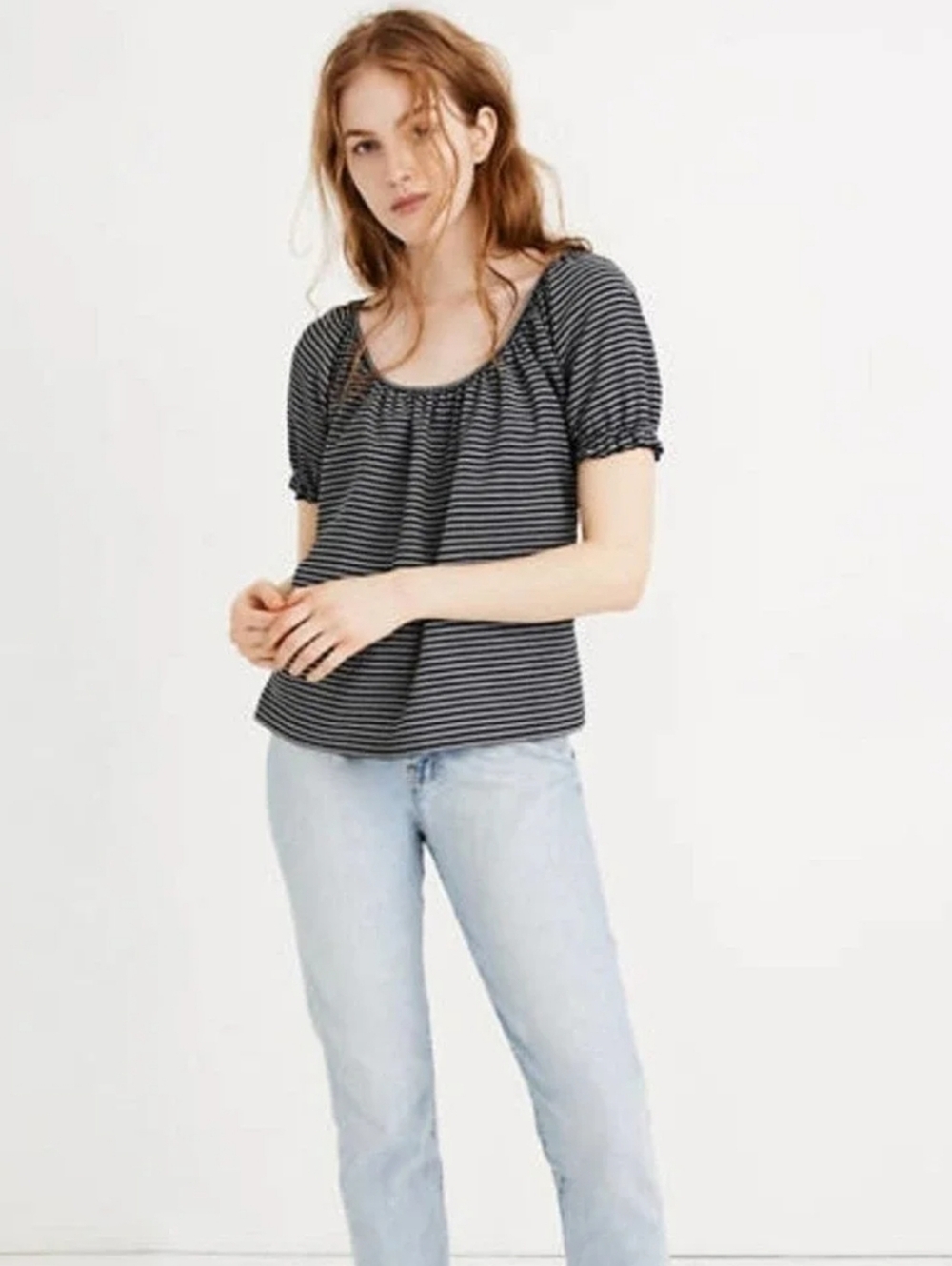 Madewell Texture & Thread Scoop Neck Peasant Puff Sleeve Top Medium